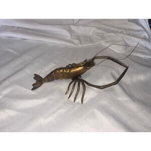 Vintage Bronze Spiny Lobster Wall Hanging 13" Brass Prawn Coastal Metal Decor
